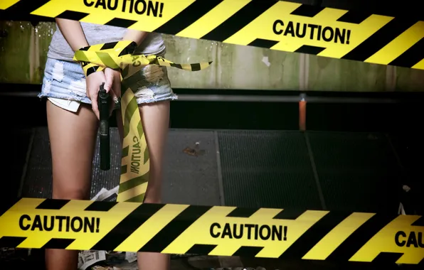 Girl, gun, weapons, tape