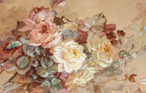 Flowers, roses, pastel, Franz A. Bischoff