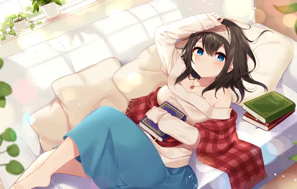 Girl, sofa, anime, idolmaster cinderella girls