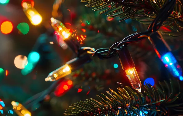 Light, lights, lights, Christmas, New year, herringbone, needles, garland