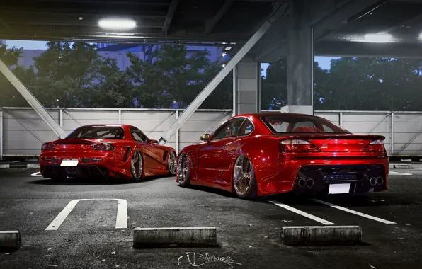 Picture car, tuning, nissan, red, mazda, rx7, tuning, silvia