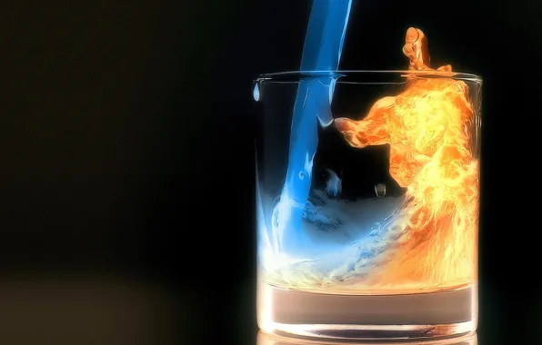 Water, night, glass, fire