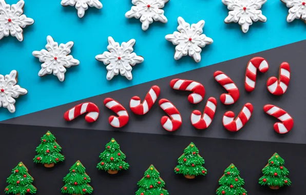 Snowflakes, texture, cookies, Christmas, New year, figures, glaze, Christmas trees