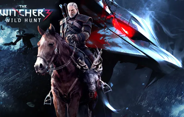 Horse, Grass, Birds, Geralt, the witcher 3 wild hunt, The Witcher 3 wild hunt