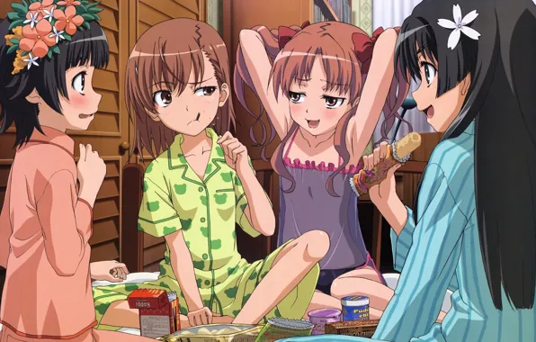Room, friend, to aru majutsu no index, dinner, snacks, pajamas, A certain scientific Railgun, shirai …