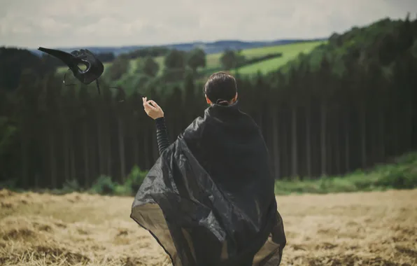 Picture girl, mask, in black
