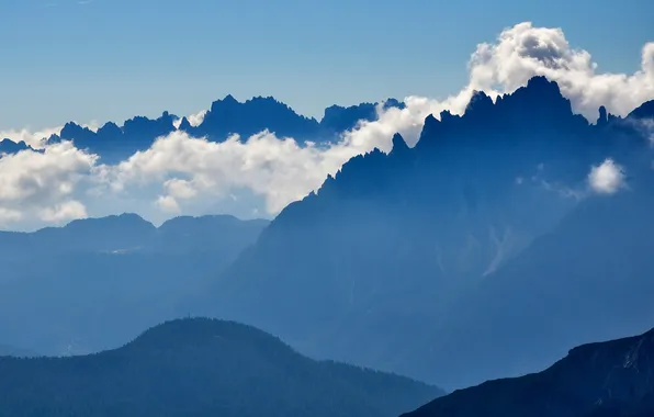 Picture sky, landscape, Italy, Dolomiti, blue silhouettes