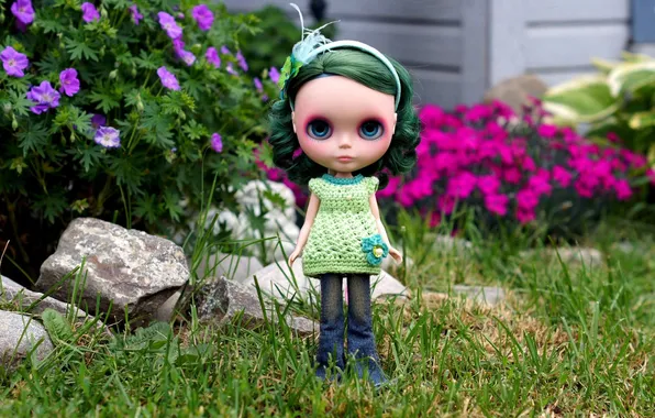 Toy, doll, garden, green hair