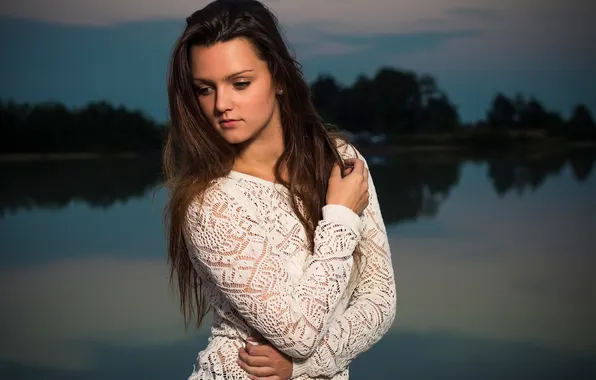 Look, pose, lake, hair, the evening, gesture