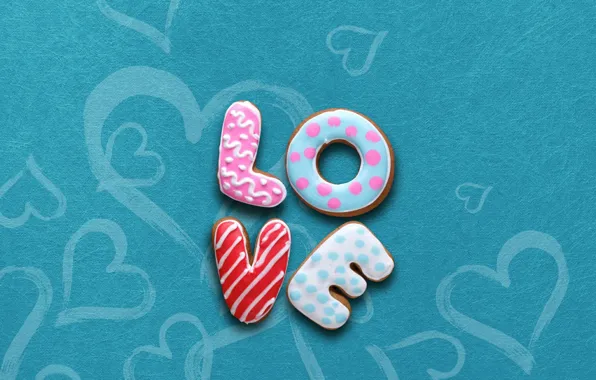 Letters, food, cookies, love, glaze, cookies