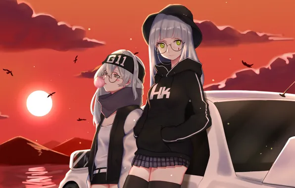 Sunset, girls, anime, art, Girls Frontline, Girls front