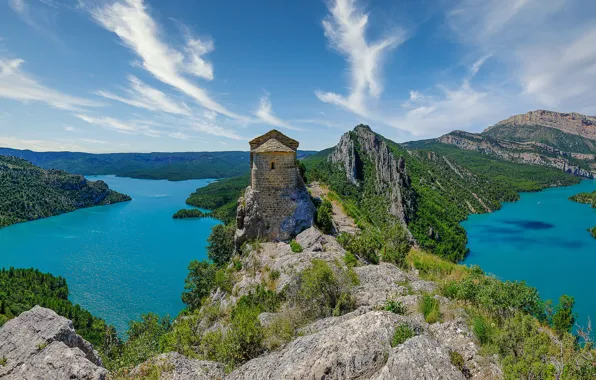 Picture rocks, hills, Spain, river, Montsec Range