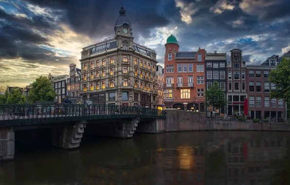 Bridge, building, home, Amsterdam, channel, Netherlands, Amsterdam, Netherlands