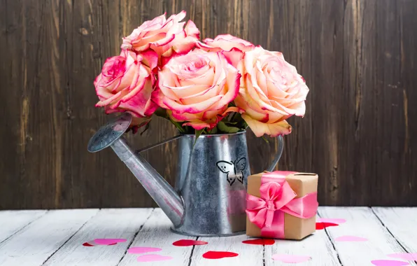 Gift, roses, bouquet, hearts, lake, THE OFF