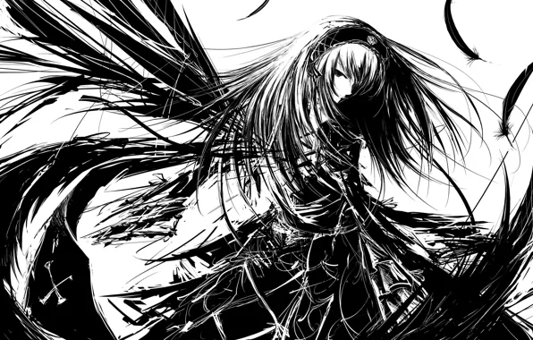 Picture rozen maiden, suigintou, monochrome