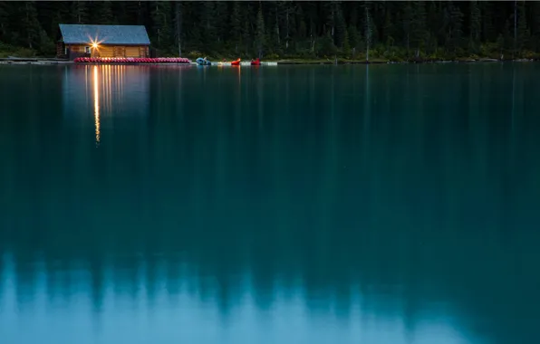 Picture lake, boat, the evening, pier, house