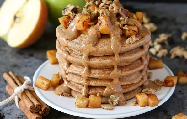 Apple, honey, cinnamon, dessert, cakes, pancakes