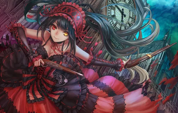 Girl, weapons, spirit, dress, anime, art, date a live, tokisaki kurumi