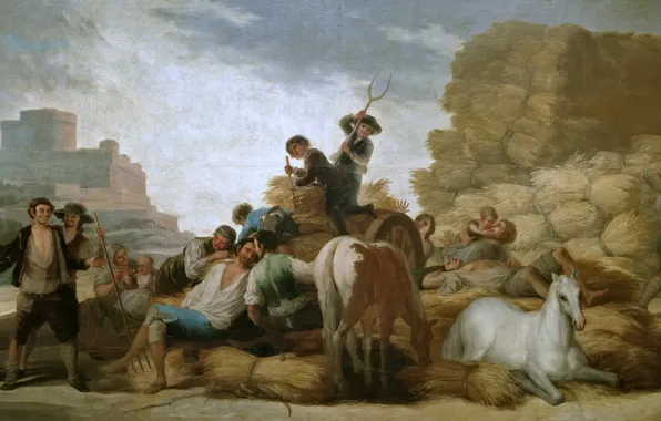 People, horse, picture, Summer, genre, Francisco Goya