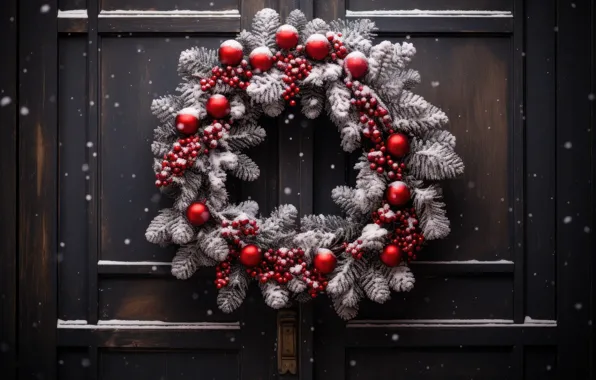 Door, Christmas, New year, wreath, AI art, neural network