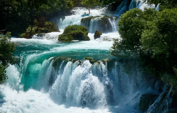 Nature, rocks, shore, waterfall, stream