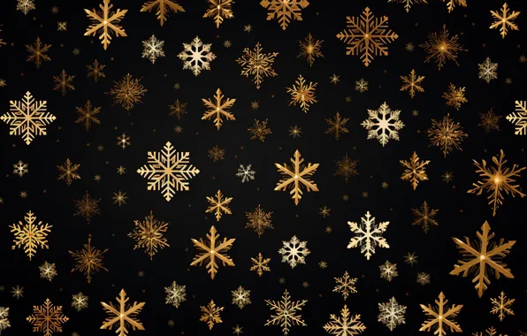 Snowflakes, background, gold, black, New Year, Christmas, golden, Christmas