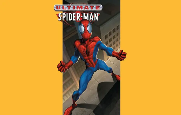 Picture roof, yellow background, superhero, comic, Marvel Comics, Spider-Man, Peter Parker, Peter Parker