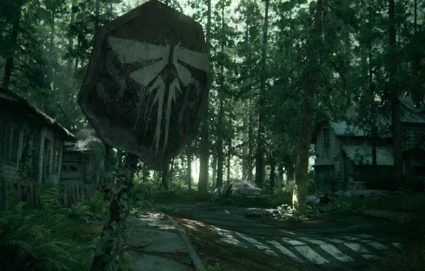 Picture forest, trees, house, sign, art, cicadas, Naughty Dog, The Last of Us Part II