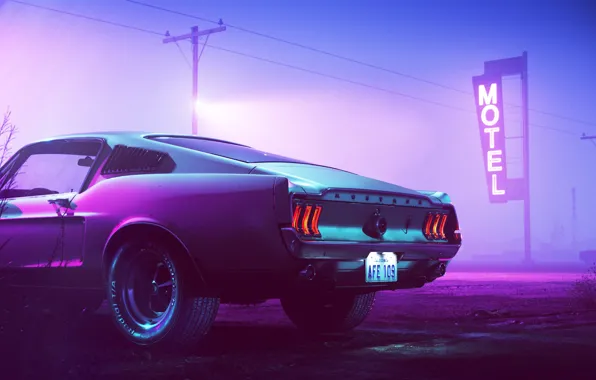 Picture 1969, Ford Mustang, Neon, Motel