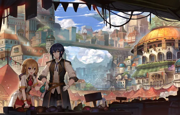 Picture two, girl, art, guy, the city, anime