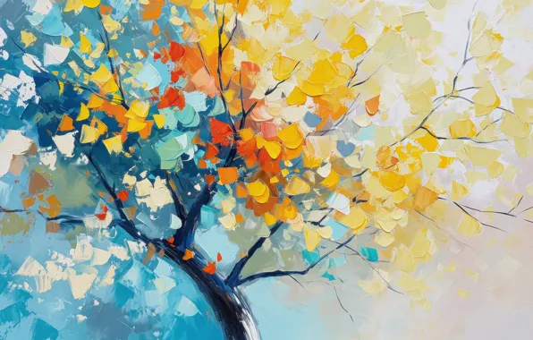 Autumn, leaves, branches, nature, tree, paint, foliage, picture