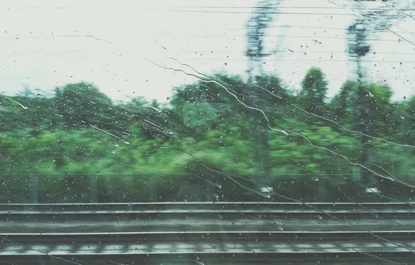 Picture road, drops, movement, rain, coupe, train, window, iron