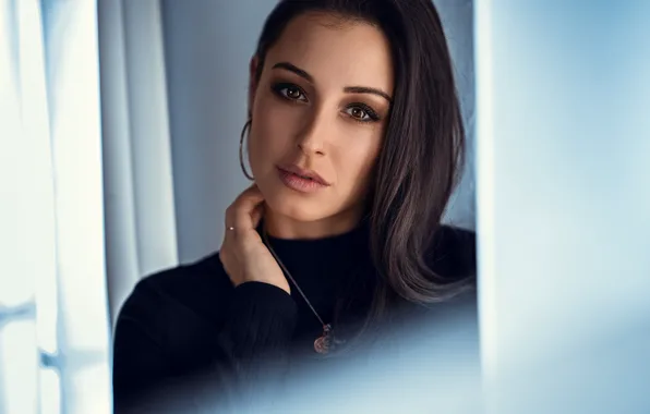 Picture look, girl, portrait, makeup, brunette, lips, chain, Anatoly Oskin