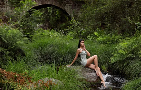 Long hair, hot girl, nature, model, Aria, greenery, outside, sexy woman
