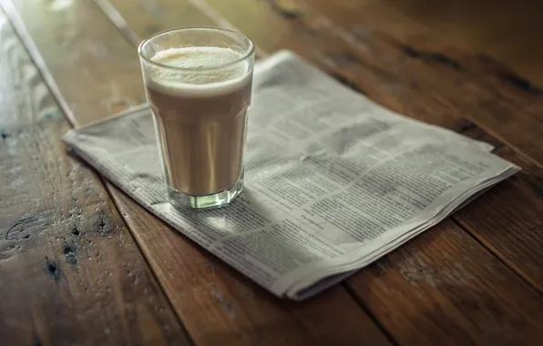 Picture glass, coffee, newspaper