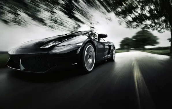 Picture road, background, speed, blur, supercar, Lamborghini Gallardo