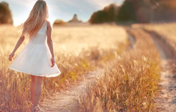 Picture road, field, summer, girl