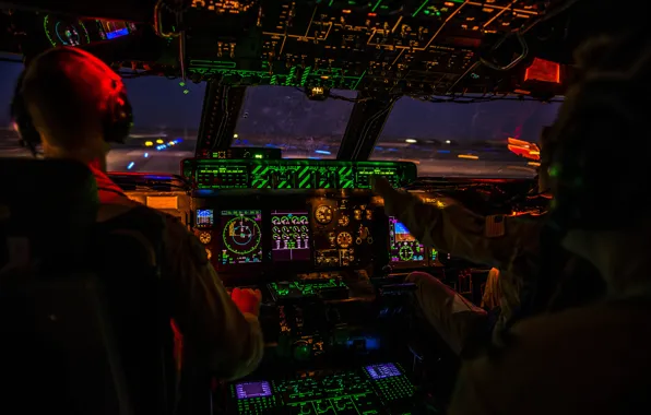 Picture aviation, night, technique, cabin, the plane, Galaxy, military transport, Lockheed C-5M