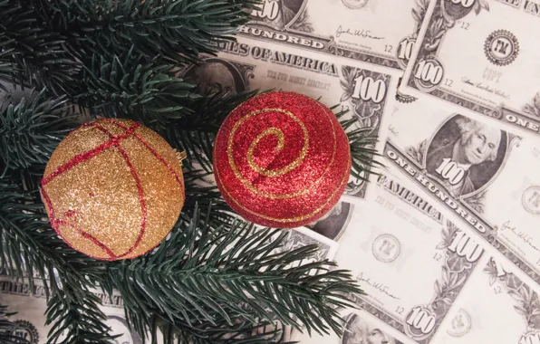 Money, Christmas, New year, bills, Christmas decorations, Christmas decorations, new year decorations