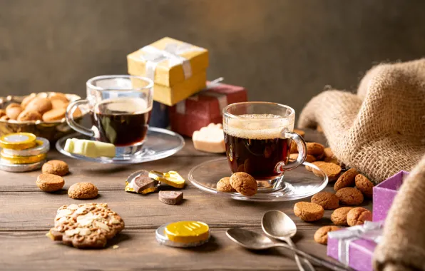 Coffee, cookies, candy, Cup, gifts, saucers, oat, Iryna Melnyk
