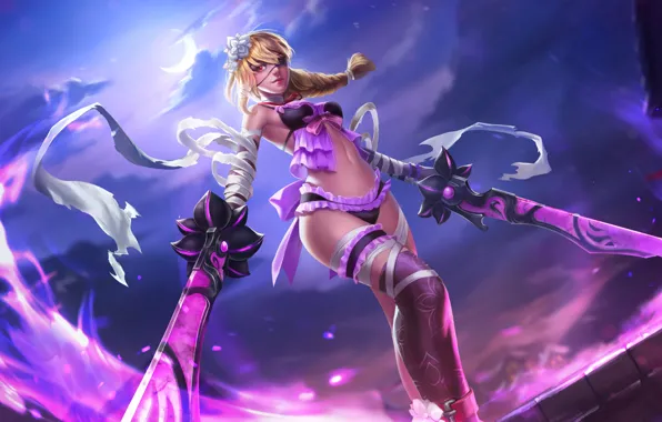 Chest, look, girl, body, sword, blonde, headband, Heroes of Newerth