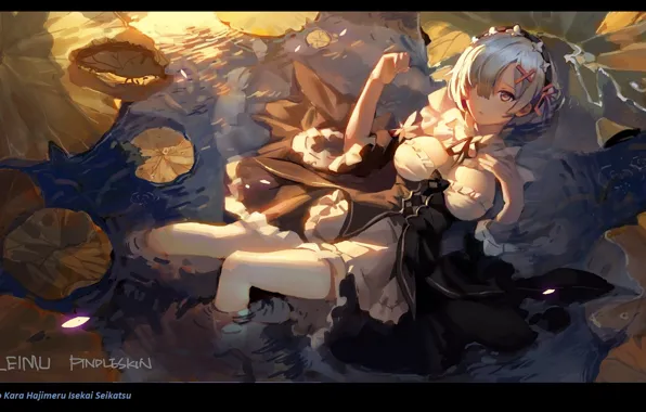 Water, pond, neckline, lies, blue hair, the maid, art, bezel