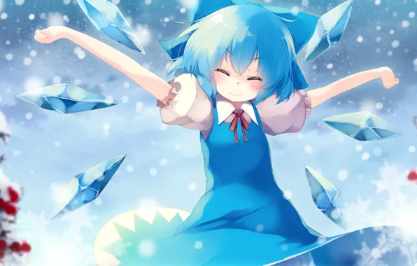 Anime, art, girl, touhou, cirno, gengetsu chihiro