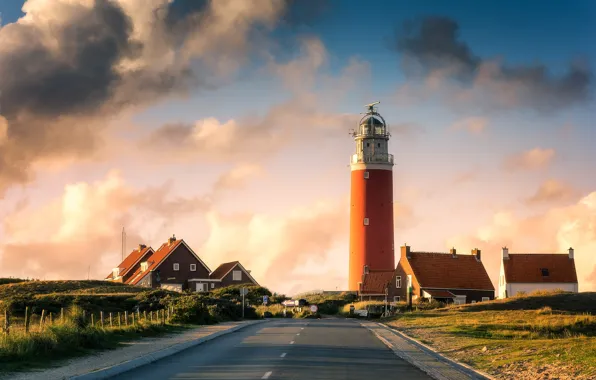 Picture road, lighthouse, home, Netherlands, Vlieland