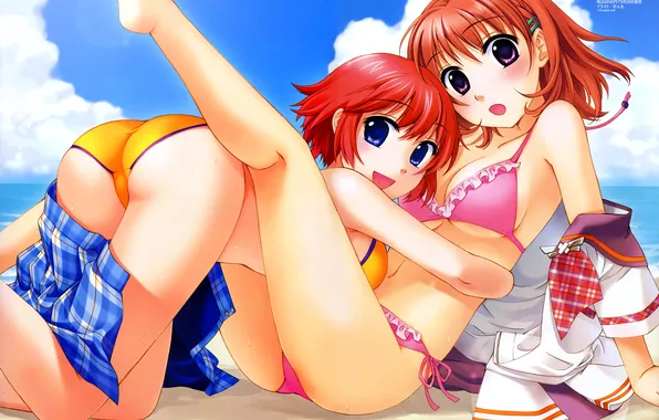 Sand, swimsuit, the sky, look, girl, red hair