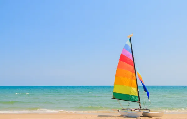 Sand, sea, wave, beach, summer, the sky, boat, sailboat