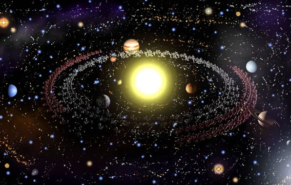 The sun, planet, stars, system, kosmo