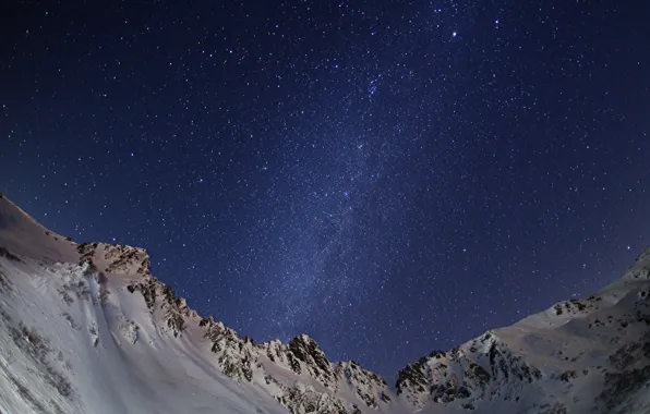 Space, stars, snow, mountains, night, space