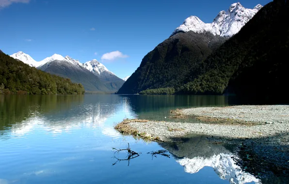 The sky, mountains, lake, reflection, blue, New Zealand