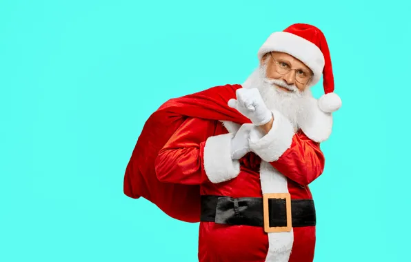Smile, Christmas, belt, New year, Santa Claus, bag, Santa Claus, gesture